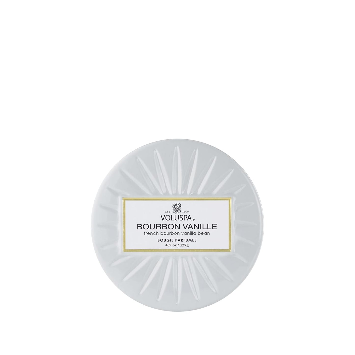 Voluspa Bourbon Vanille, Mini Tin Candle, 4 oz, 25 Hour Burn Time, Coconut Wax for Clean Burning, Handcrafted in the USA