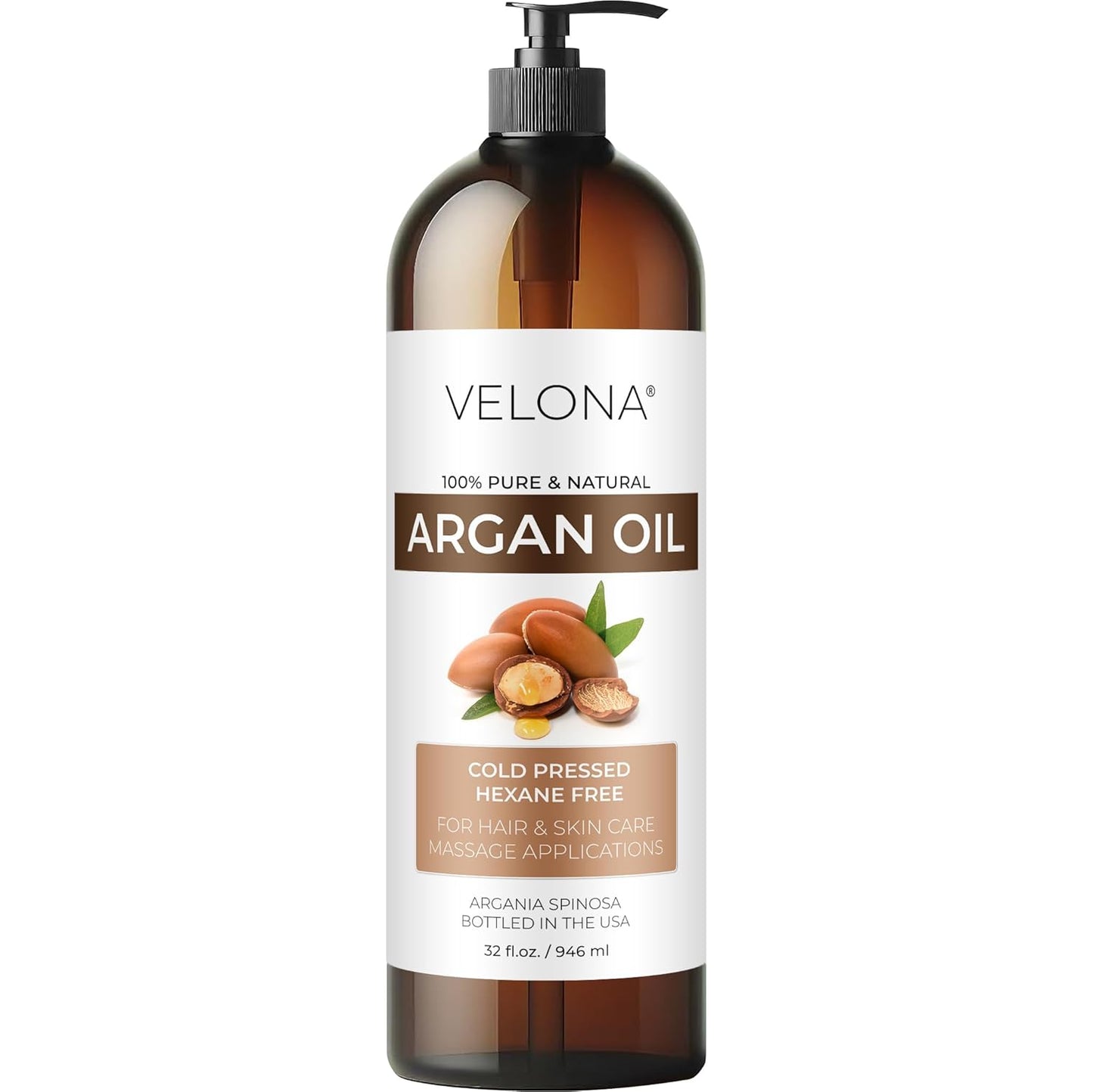 velona Argan Oil - 32 Fl Oz | 100% Pure and Natural | Morocco Oil | Skin, Body and Face Care | Nails Protector | Unrefined, Cold Pressed | Cap Kit