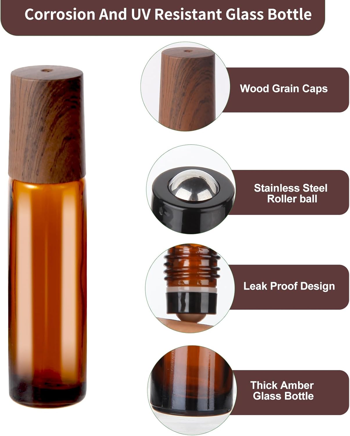 10ml Glass Roll-on Bottles – 4-Pcs Essential Oil Roller Bottles with Stainless Steel Roller-Balls, Perfect for Fragrance & Aromatherapy (Includes 1 Bottle Opener, 1 Sticker, and 1 Funnel)