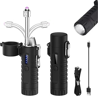 Electric Lighter, Flexible Neck Plasma Arc Lighter, USB C Rechargeable Lighters, Windproof and Waterproof Lighters with Flashlight for Candles, Hiking, Camping, Outdoor Adventure (Black)