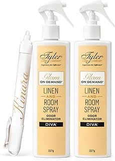 Tyler Glam on Demand - Diva Scent Linen and Room Spray 2 Pack - Air Freshener and Odor Eliminator Bundle with Kinara Stain Remover Pen - Laundry Bundle