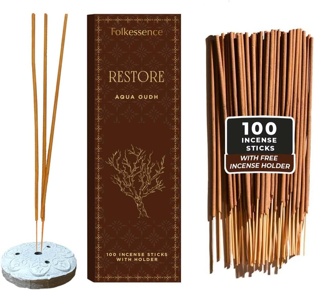 Folkulture Incense Sticks with Holder (100 Sticks)| Oud Luxury Incense Stick For Meditation, Aromatherapy, Prayer, Gifts for Women | No Charcoal,Organic,Non Toxic, 45 Mins, Long Burning Insence-Sticks