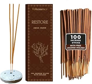 Folkulture Incense Sticks with Holder (100 Sticks)| Oud Luxury Incense Stick For Meditation, Aromatherapy, Prayer, Gifts for Women | No Charcoal,Organic,Non Toxic, 45 Mins, Long Burning Insence-Sticks