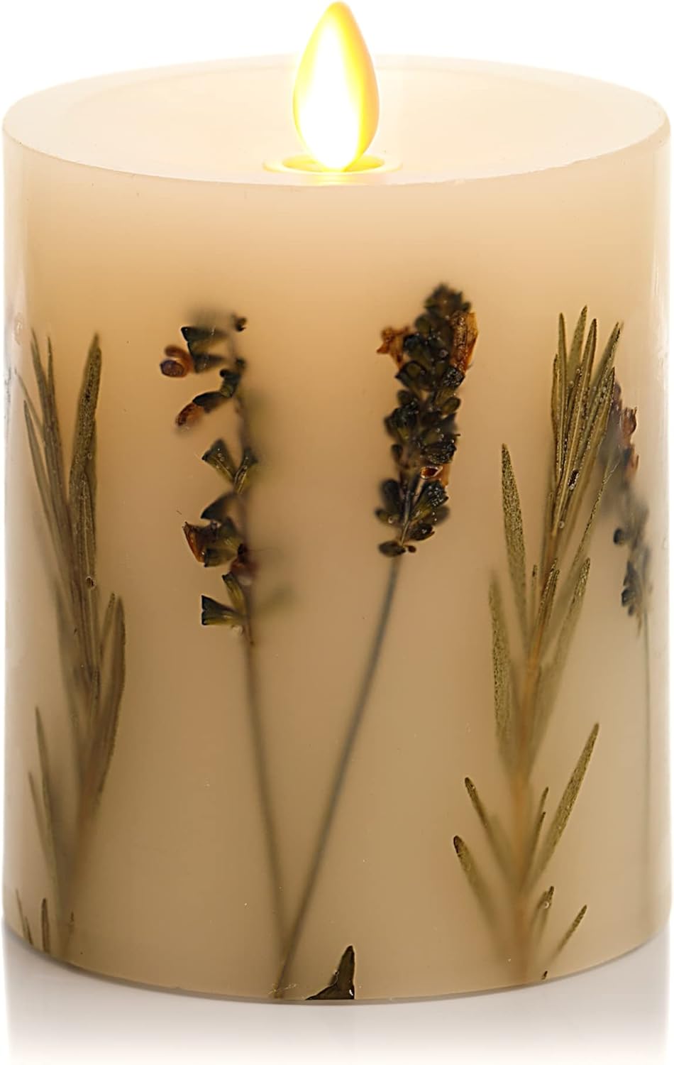 Luminara Realistic Artificial Moving Flame Pillar Candle with Lavender & Rosemary Inclusion - Moving Flame LED Battery Operated Lights - Remote Ready - Remote Sold Separately - 3.25" x 4.5"