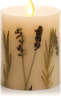 Luminara Realistic Artificial Moving Flame Pillar Candle with Lavender & Rosemary Inclusion - Moving Flame LED Battery Operated Lights - Remote Ready - Remote Sold Separately - 3.25" x 4.5"