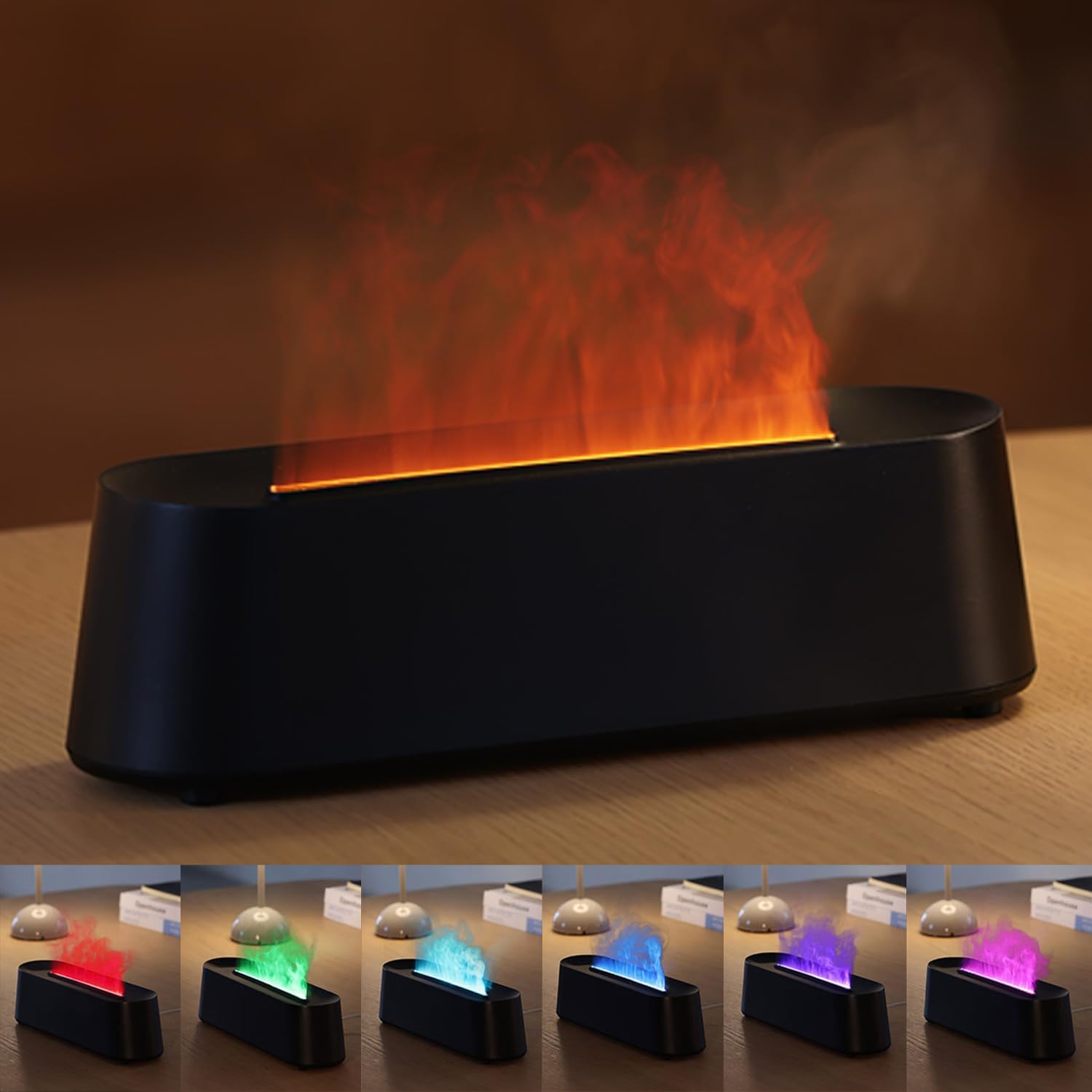 YALEDI Essential Oil Diffuser, Fireplace Flame Fire Oil Diffuser, 250ml Cool Mist Aromatherapy Humidifier, Scent Diffuser with 7 Colors Light, Remote Control, Timer & Auto-Off for Home, Room (Black)