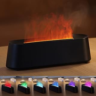 YALEDI Essential Oil Diffuser, Fireplace Flame Fire Oil Diffuser, 250ml Cool Mist Aromatherapy Humidifier, Scent Diffuser with 7 Colors Light, Remote Control, Timer & Auto-Off for Home, Room (Black)