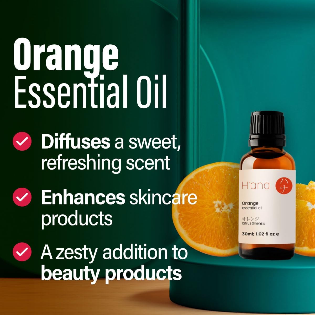 H'ana Orange Oil - 1.02 Fl Oz Orange Essential Oil for Hair, Skin, Diffuser, Aromatherapy & DIY