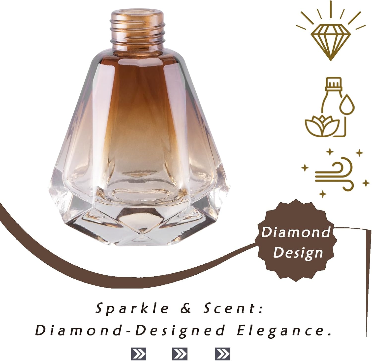 4PCS Empty Reed Diffuser Bottles,60ML/2.1Oz Glass Refillable Fragrance Set Diamond Shape with 20pcs Reeds Sticks & Gold Caps & Rubber Plug & Funnels for DIY Essential Oil