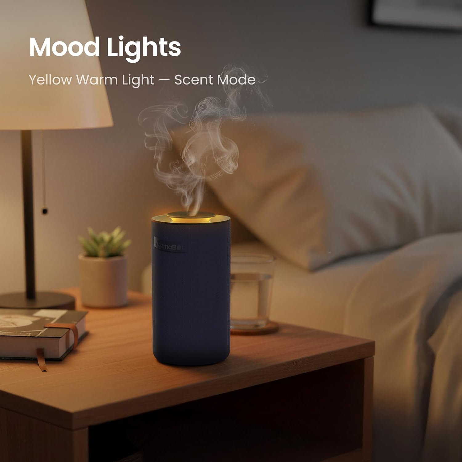 Aromabot Waterless Essential Oil Diffuser, Smart Portable Nebulizing Waterless Diffuser for Car, Home, or Office – Dual Mist Modes, Comfort Fabric Wrapping Process, Rechargeable Battery, LED Light