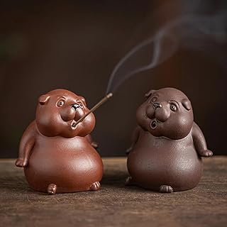 EAEDMY 2pcs Curious Puppy Figurine Incense Holder for Stick, Burner Incense Stick Holder, Purple Sand Kongfu Tea Pet Set for Tea Table Desk Tearoom Decoration Ornament