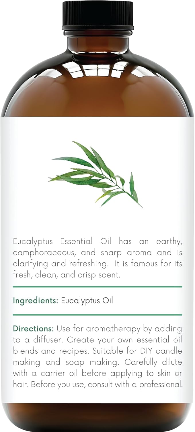 Handcraft Blends Eucalyptus Essential Oil in Glass Bottle – Huge 16 Fl Oz – 100% Pure and Natural – Premium Grade Oil for Diffuser and Aromatherapy, Skin, Massage, Candle and Soap Making Fragrance