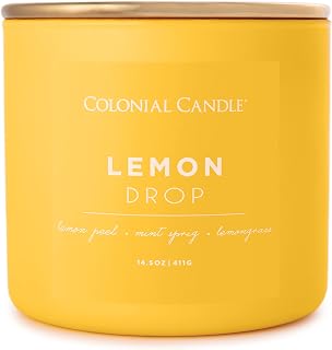 Colonial Candle Lemon Drop Scented Jar Candle, Pop of Color Collection, 3 Wick, 14.5 oz - Up to 60 Hours Burn