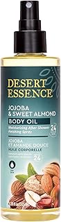 Desert Essence, Jojoba & Sweet Almond Body Oil Spray, 8.28 fl. oz. - Gluten-Free, Vegan, Cruelty Free - 24hour Moisture, Soothes Skin, Perfect for Sensitive Skin, Illuminating Body Spray