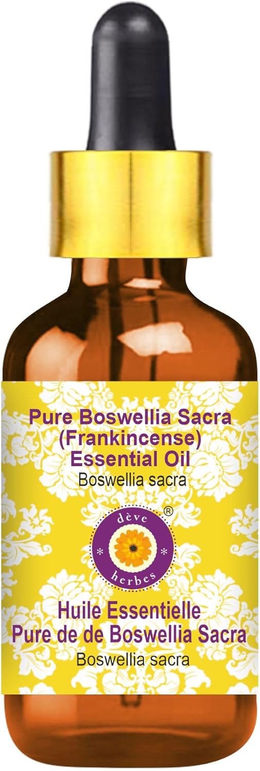 dève herbes Boswellia Sacra (Frankincense) Essential Oil (Boswellia Sacra) with Glass Dropper | Pure | Non-Greasy | Lightweight | Men & Women | All Skin Types | Steam Distilled 10ml (0.33 oz)