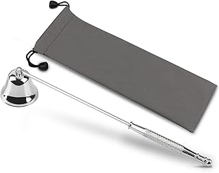 GOSGOONE Candle Snuffer, Elegant Candle Extinguisher with Long Handle, Hinged Candlesnuffers Wick Snuffer Candle Accessory for Putting Out Candle Flame Safely, Candle Stopper with Storage Bag (Silver)