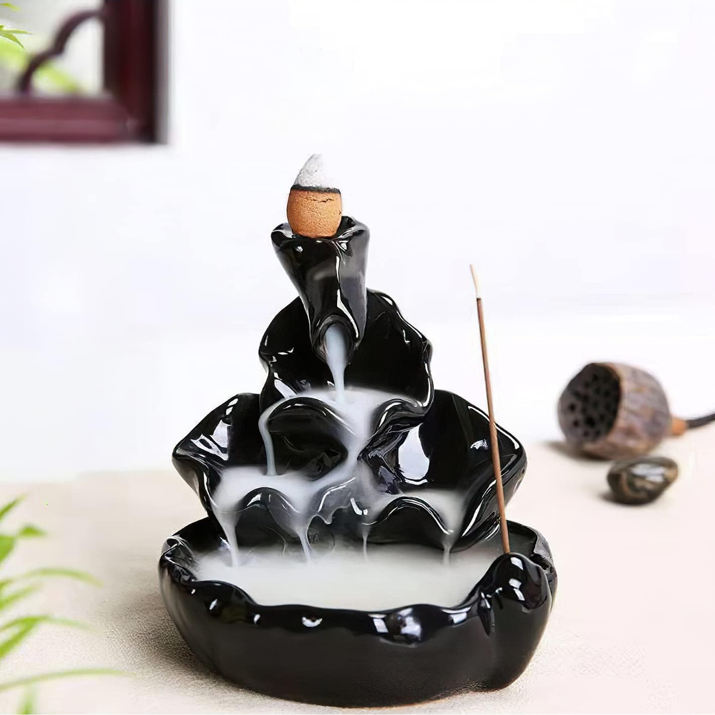 Kingrol Complete Backflow Incense Set: 1 Ceramic Cone Burner, Mat, Tweezer + 60 Sticks & 100 Backflow Cones for Zen Home Decor, Yoga, Meditation, Daily Relaxation