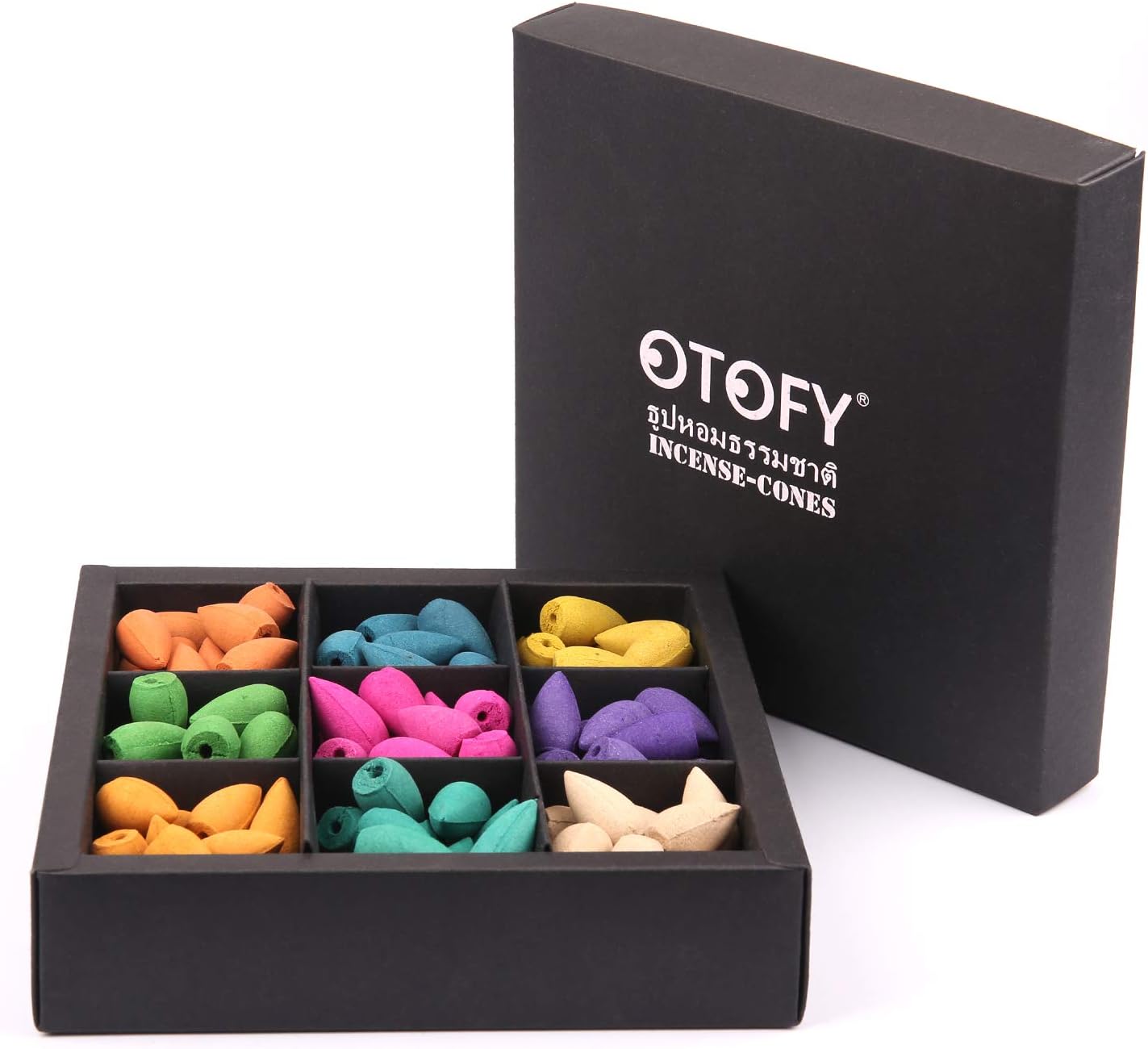 OTOFY Backflow Incense Cones 180 Pcs of 100% Natural Handwork Scents Waterfall Rose Tulip Jasmine Lavender for Backflow Incense Burner Holder Natural | Meditation & Yoga Gift(Pure Black)