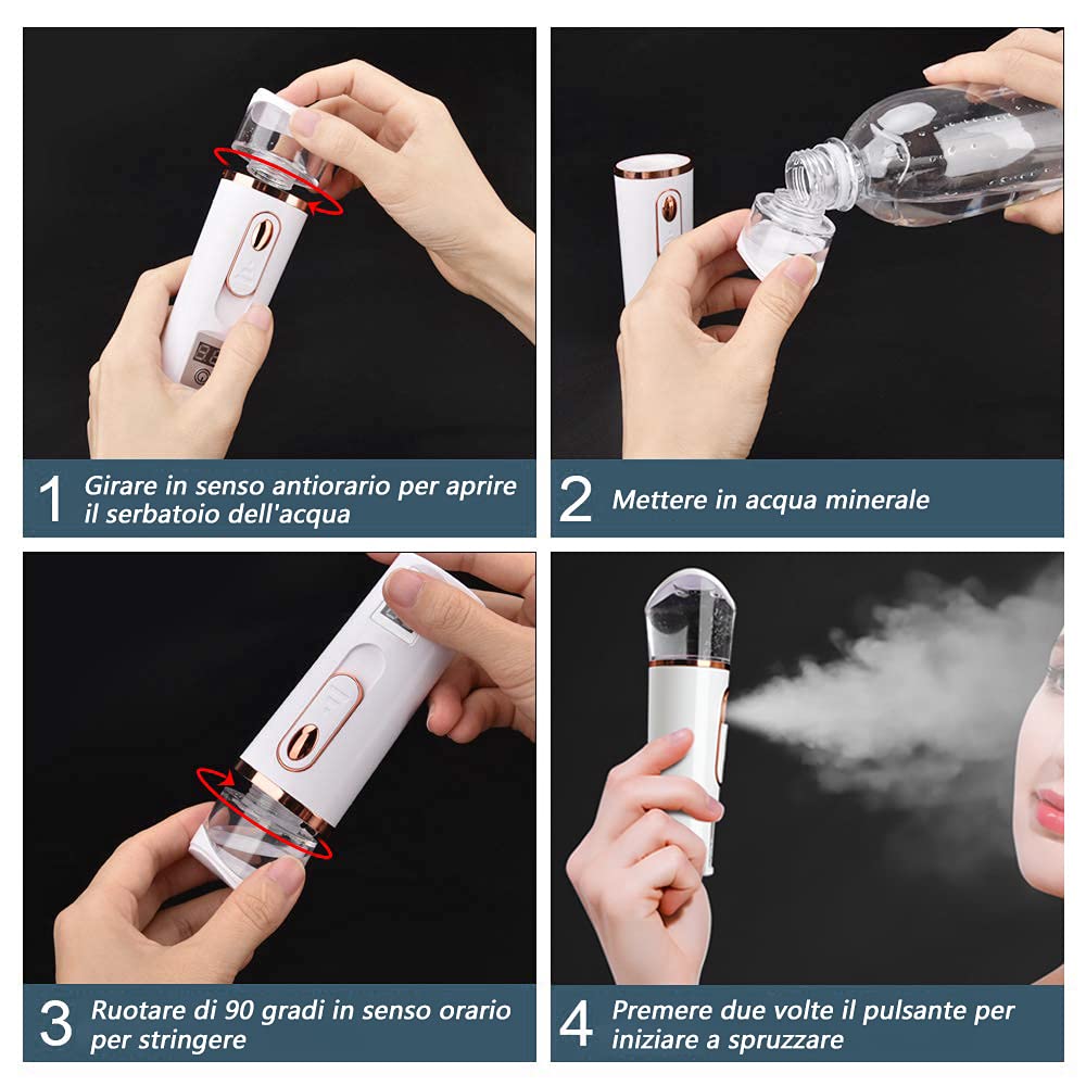 Handy Nano Mist Sprayer with Skin Analyzer Moisture Tester | Portable Facial Atomization, Eyelash Extensions Steamer, Large Capacity, Face Moisturizing & Hydration
