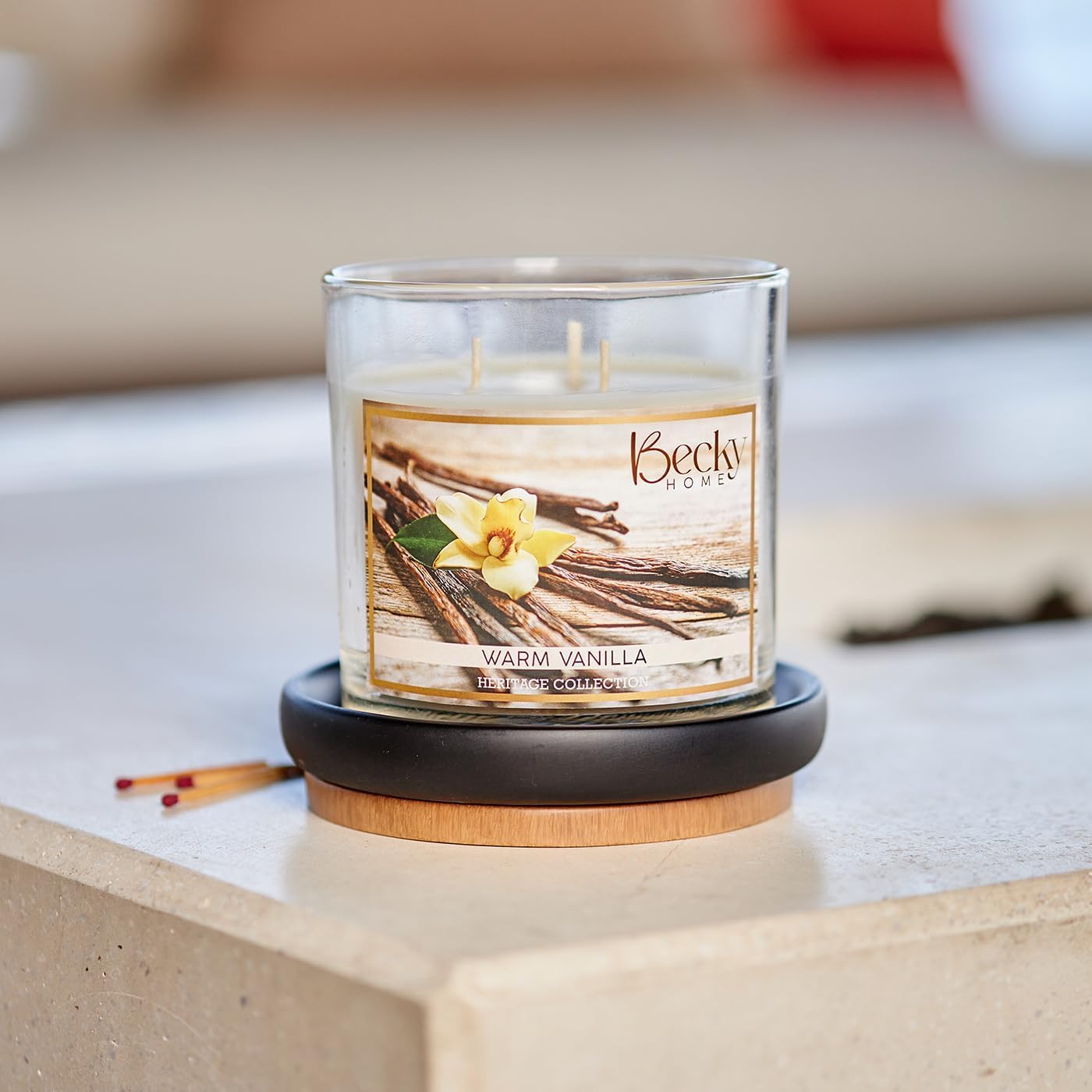 Warm Vanilla 3 Wick Candle, 14.5oz, Large, Traditional, White, Glass Jar, 4" H x 4" D, 60+ Hour Burn Time, Indoor Use, 1 Count