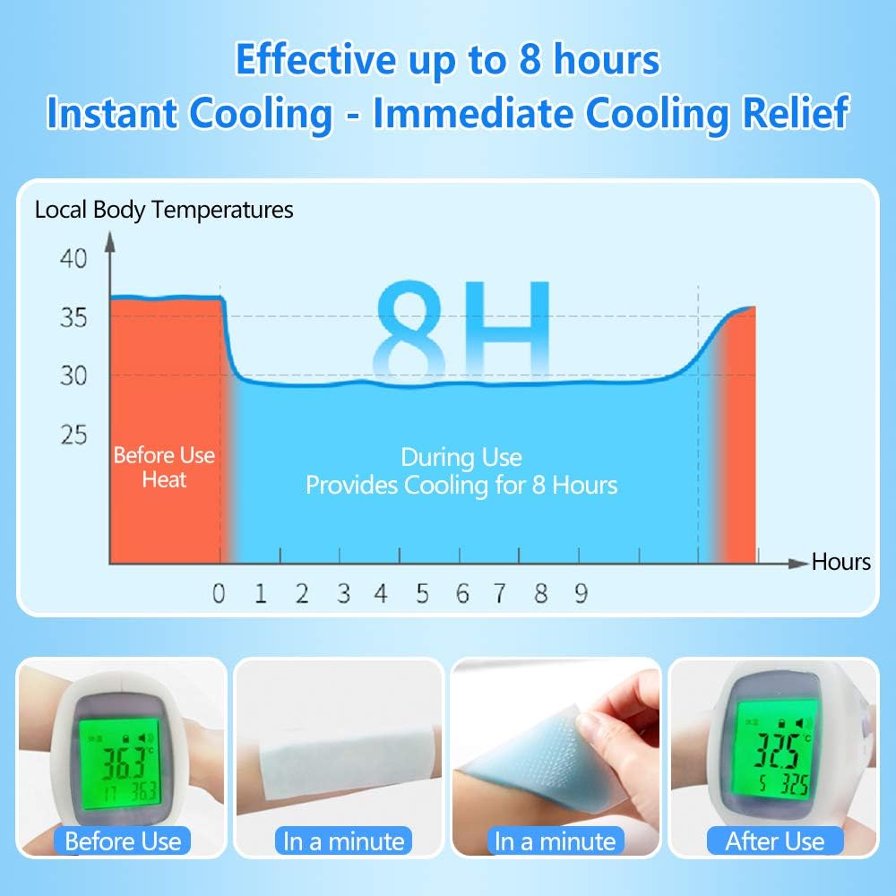 EASYEAH 12 Sheets Cooling Patches for Fever Discomfort & Pain Relief, Cooling Relief Fever Reducer, Soothe Headache Pain, Pack of 12