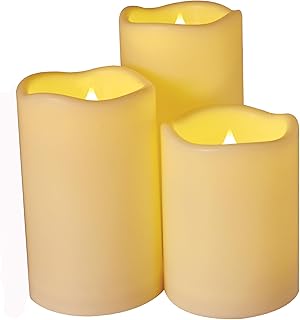 Weatherproof Flameless Candles with 6 H Timer-1000 Hours Long Life, Waterproof Battery Operated Flickering LED Pillar Candles,Outdoor Candles for Chiristmas Thanksgiving Halloween （ 4" 5" 6" Ivory)