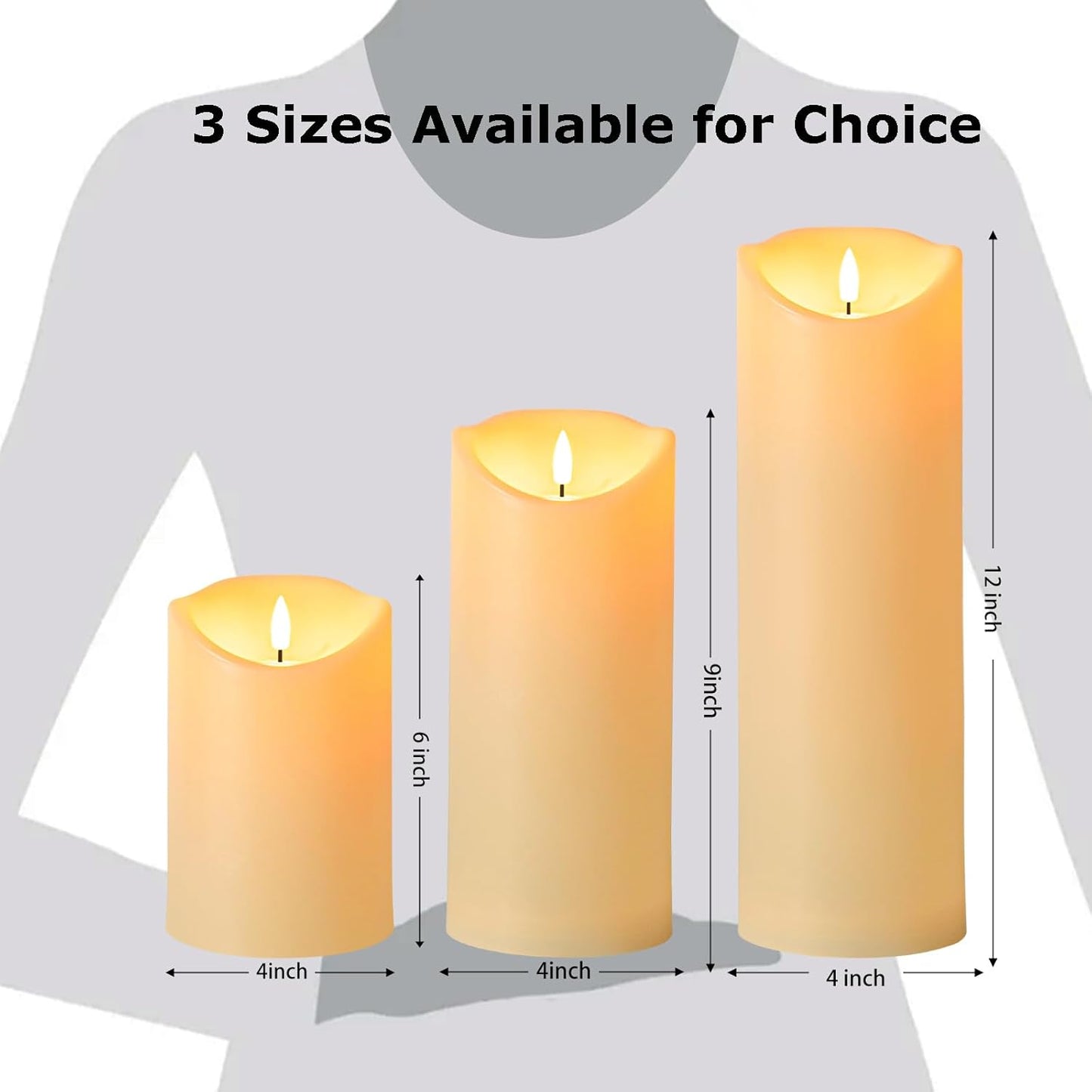 ANGELLOONG 9" x 4" Flickering Flameless Candles with Remote, Battery Operated Timer Candles, LED Pillar Candles for Outdoor Lanterns Porch, Set of 2