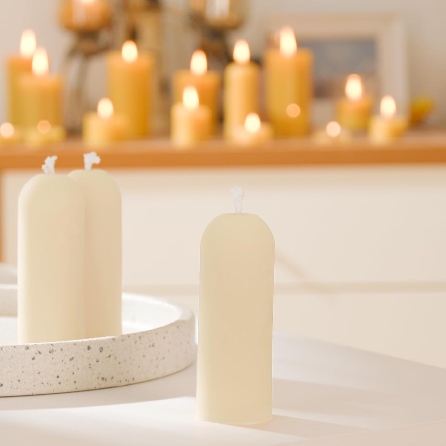 White Small Pillar Candles 4-Pack - 10-Hour Long Burning 100% Natural Beeswax Candles, Perfect for Everyday Use, Home & Travel, Power Outages，Classic Pillar Style (3.5"x1.3")