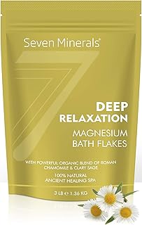 Seven Minerals Deep Relaxation Magnesium Chloride Flakes 3lb – Absorbs Better Than Epsom Salt - Unique Full Bath Soak Formula for Stress and Relaxing with Roman Chamomile & Clary Sage