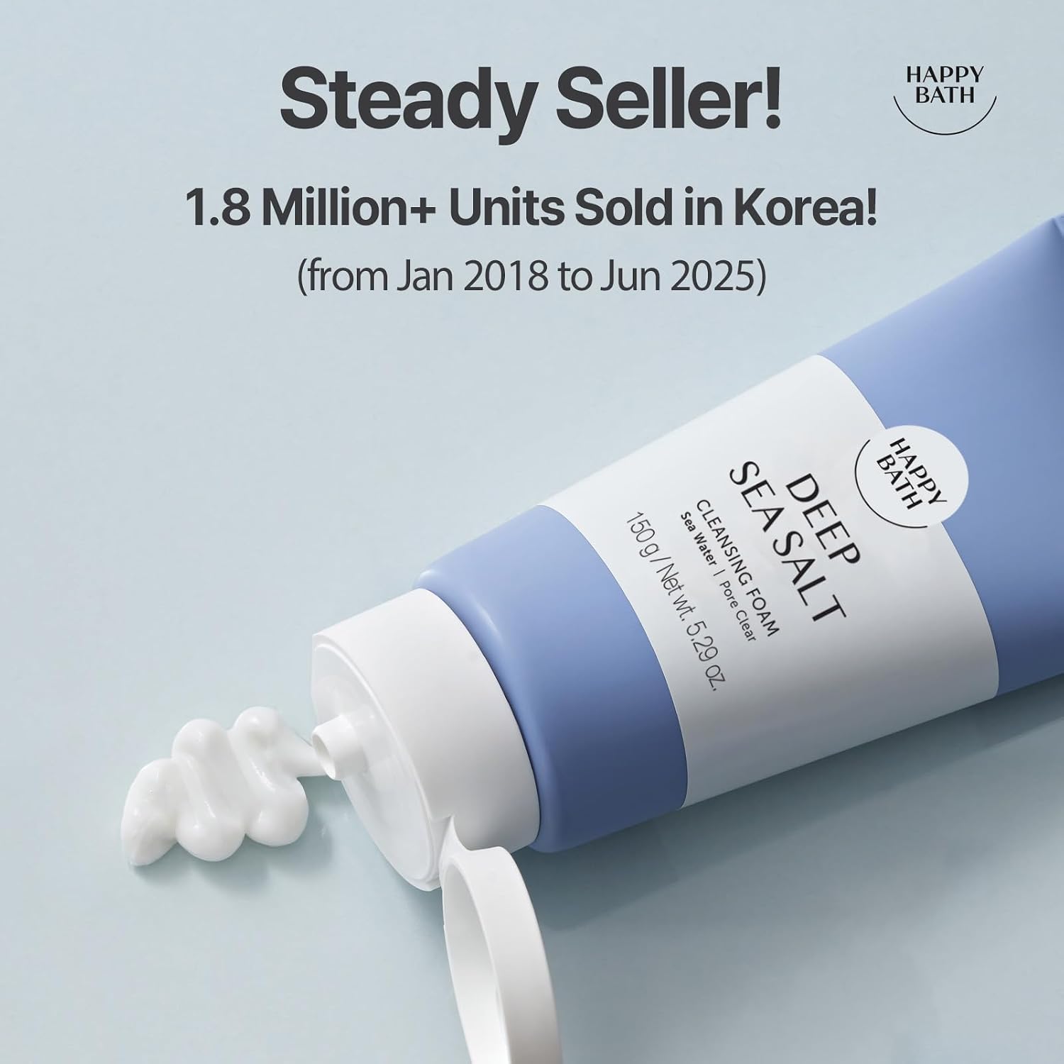 HAPPY BATH Deep Sea Salt Facial Cleanser, Exfoliating Face wash with Cellulose beads, Combination to Oily Skin, Korean Foaming Face Cleanser, Gentle Formula for Daily Use, 5.29 Fl Oz.