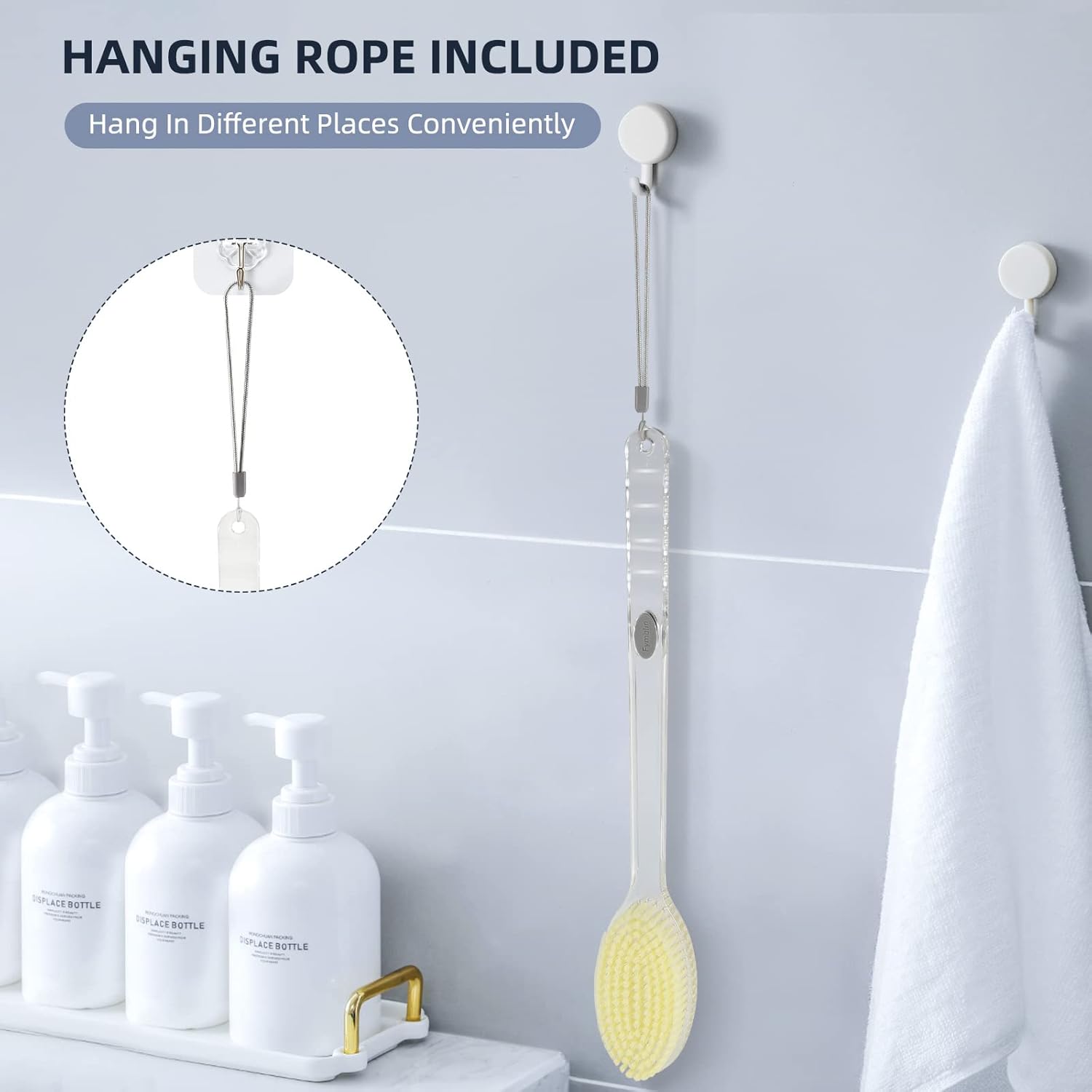 Back Scrubber Long Handle for Shower,Back Brush Dual-Sided with Stiff and Soft Bristles,Body Exfoliator for Bath or Dry Brush