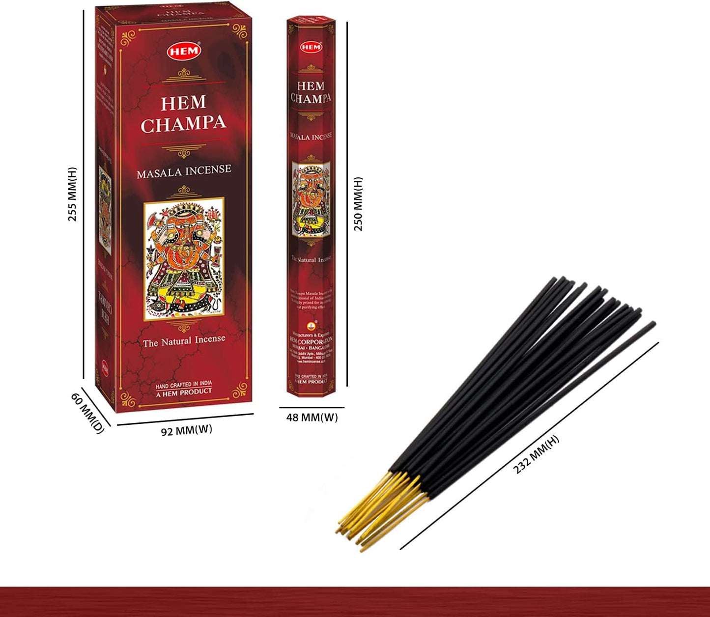 HEM Champa Masala Incense Sticks Pack Of 120 Count | 100% Natural Resin, Pure House & Flower Powder | Aromatherapy Incense For Air Purifier, Meditation & Spiritual Environment | Gift Set - (301 gm each)
