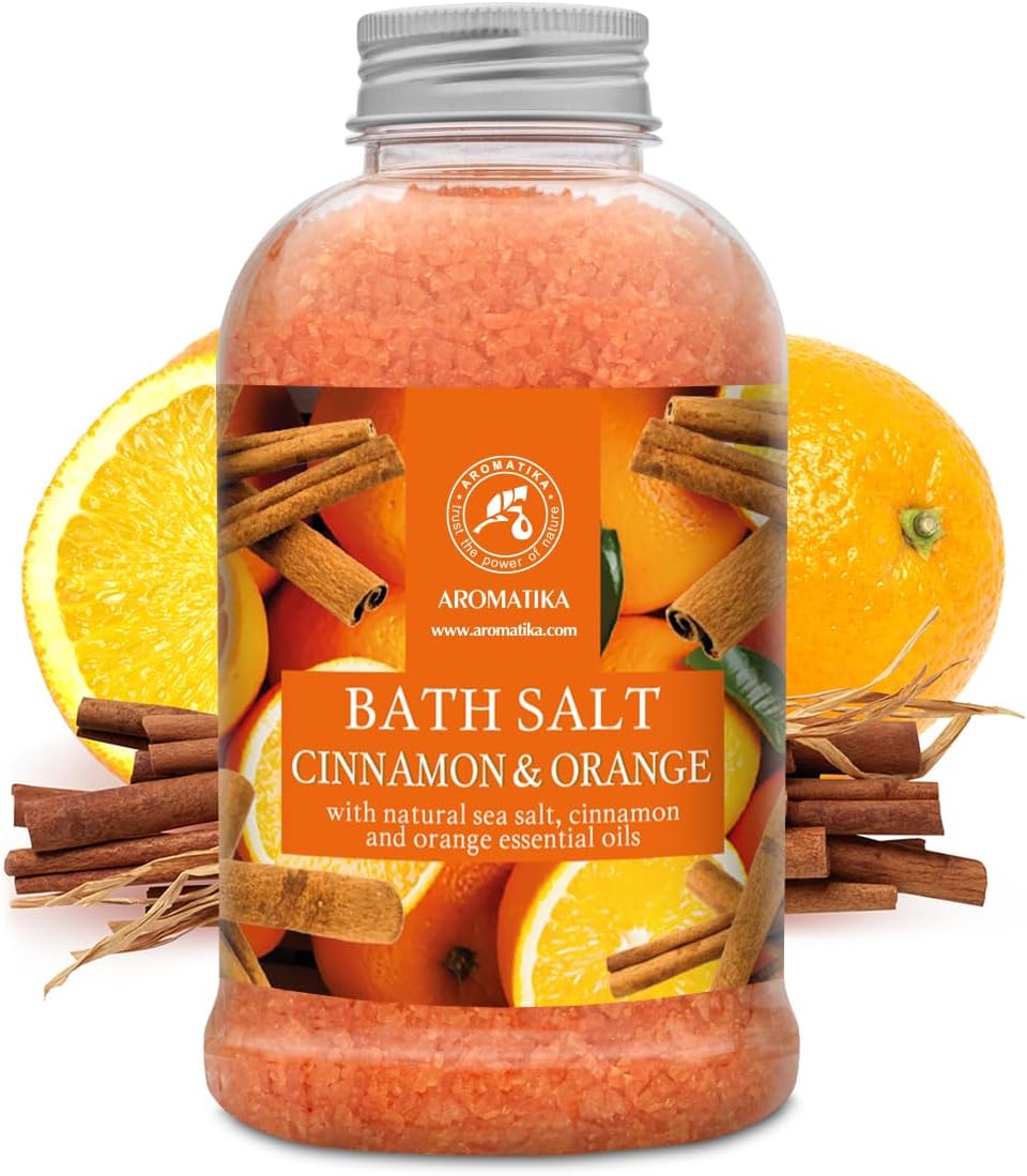 Cinnamon & Orange Aromatherapy Salt – 21.16 oz (600 g) – with Orange and Cinnamon Essential Oils – Natural Bath Soak – Relaxation & Body Care