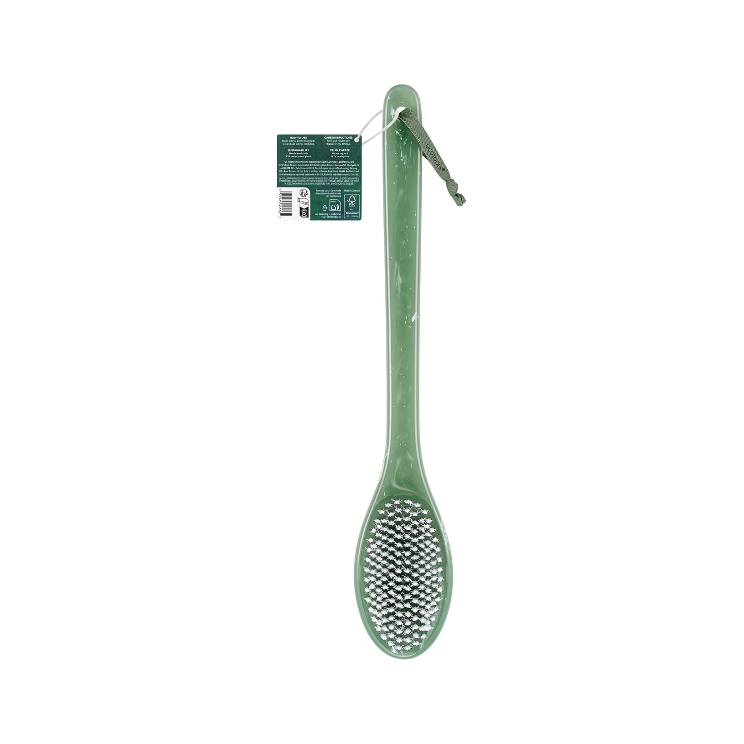 EcoTools Sea Gems Bath Bristle Brush, Dual-Sided Shower Brush for Cleansing & Exfoliating with Long Handle for Cleaning Back, Low-Waste Design, Vegan & Cruelty-Free, 1 Count