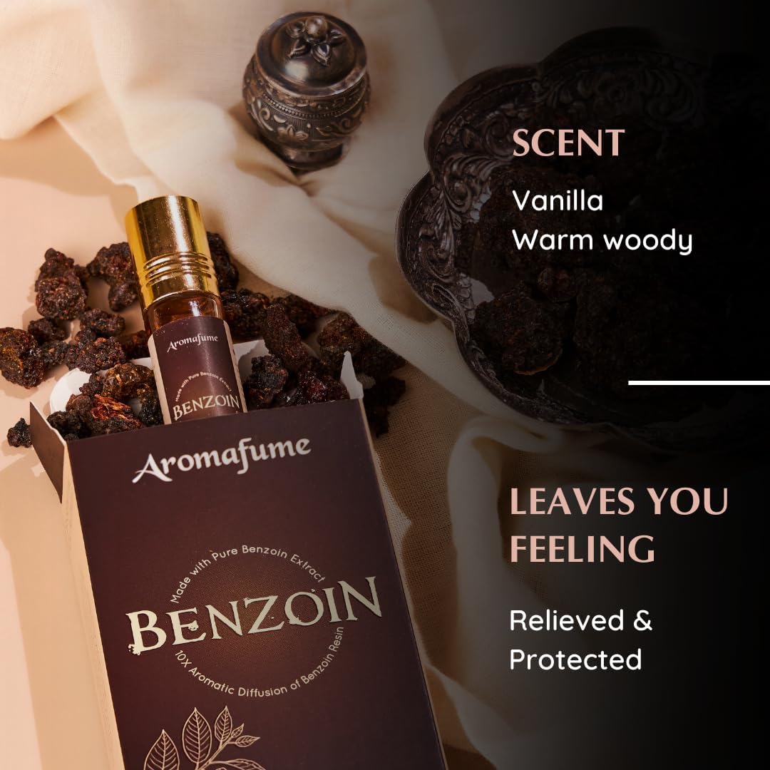 Benzoin Resin Essential Oil Roll-On Blend by Aromafume | 1 x 10ml / 1 x 0.33 Fl Oz | Made with Styrax, Native to Indonesia | for Meditation, Spiritual Awakening, Prayer and Wellness
