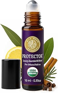 Silk Road Organic Protector Essential Oil Immunity Blend Roll On, Purifying Thieves Oil Formula, 100% Pure USDA Certified Clove Bud, Cinnamon Bark, Rosemary, Lemon, Eucalyptus - 10 ml Roller