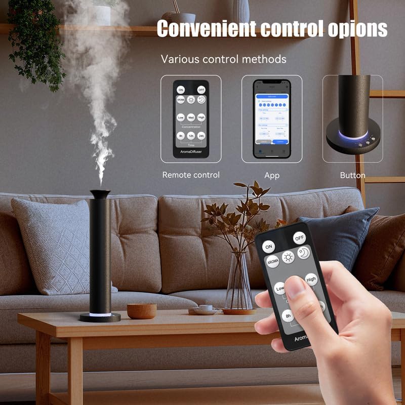 Waterless Scent Diffuser Machine with 4 Lights and Breathing Lights Modes Max Coverage 2500 sq.ft. Essential Oil Diffusers Fragrance Large Room Rechargeable App Remote Control Black Knight