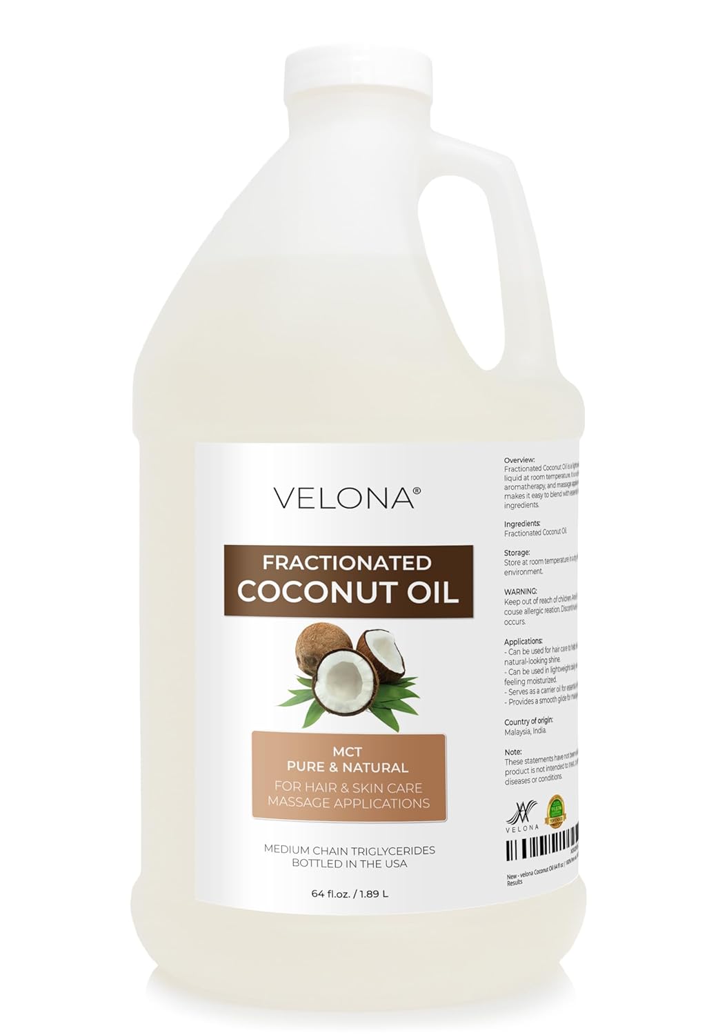 velona MCT Coconut Oil 64 Fl Oz | 100% Pure and Natural Carrier Oil | Fractionated | Skin, Face, Body, Hair Care | Use Today - Enjoy Results