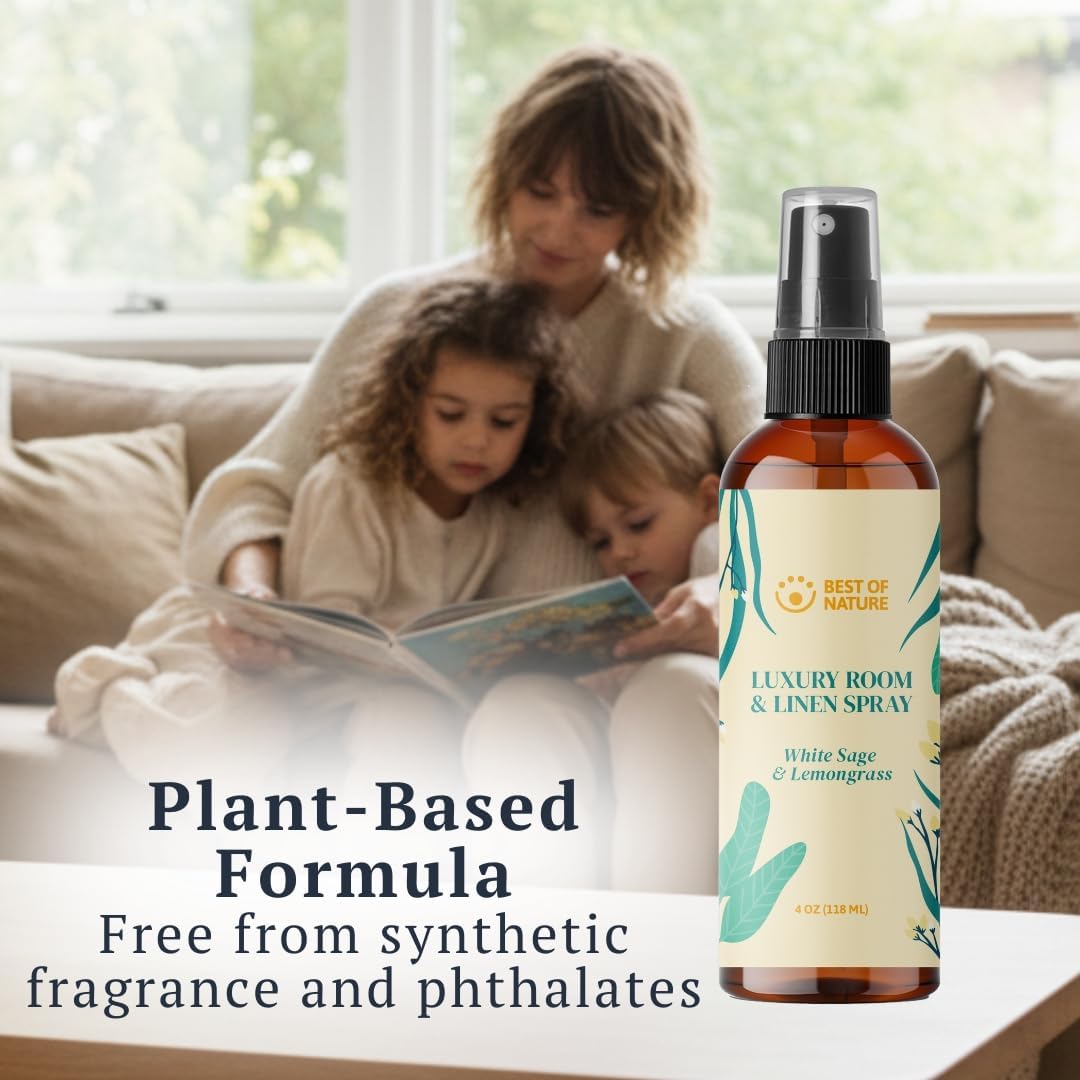 Best of Nature White Sage & Lemongrass Luxury Room & Linen Spray: 100% Natural Clearing Sage Spray for Freshening Rooms, Cleansing Energy, and Refreshing Linens - Pure Essential Oil Air Freshener