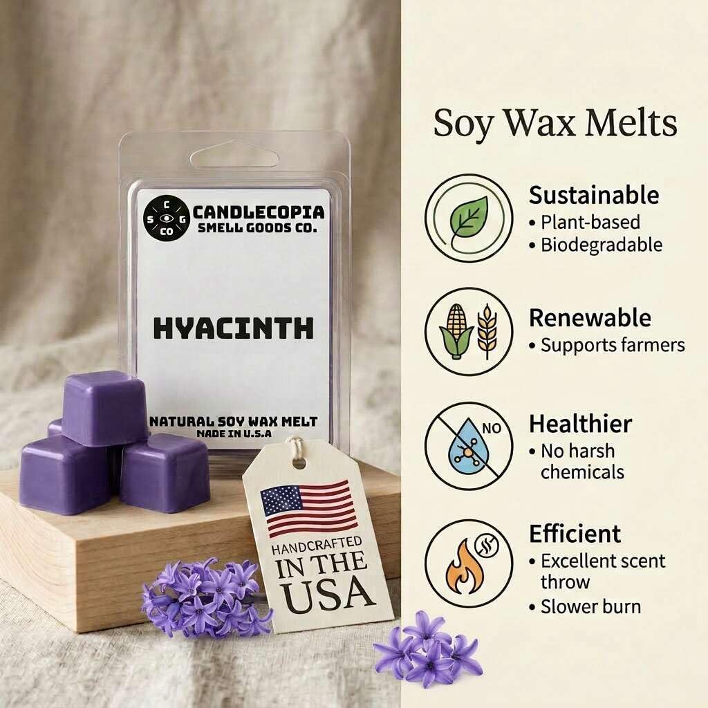 Hyacinth Strongly Scented Hand Poured Vegan Wax Melts, 12 Scented Wax Cubes, 6.4 Ounces in 2 x 6-Packs
