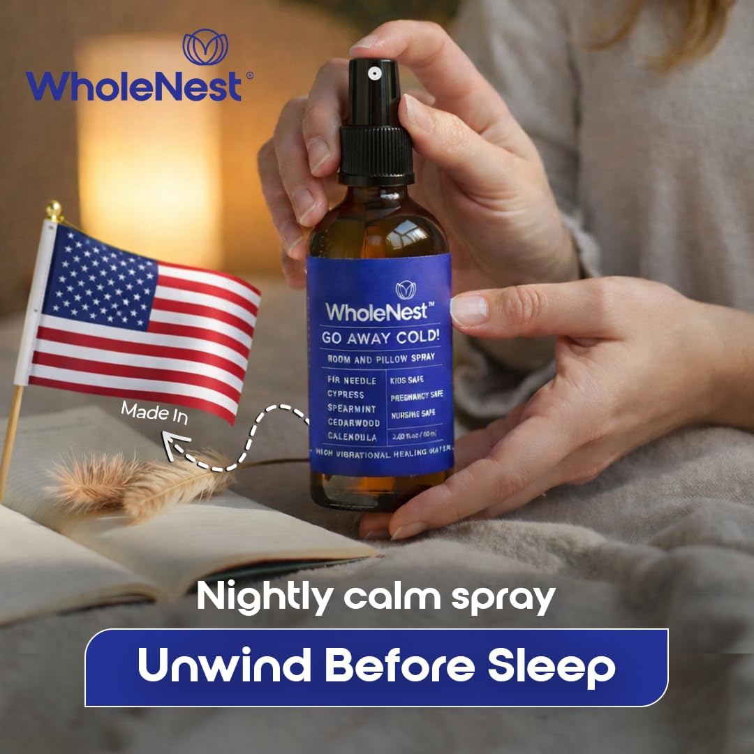 Go Away Cold Refreshing Pillow Mist Sleep Spray | Aromatic Pillow & Room Sleep Spray to Breathe Easy | Essential Oil Blend with Fir Needle, Spearmint & Cedarwood for Nightime Comfort | 60 ml