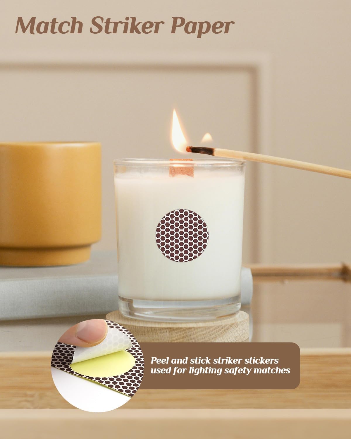 60 Pcs Match Striker Stickers, Match Striker Paper with Adhesive, Honeycomb Textured Surface for Instant Ignition, Multi-Surface Adhesion for Matchbox Replacement, Camping & DIY Crafts