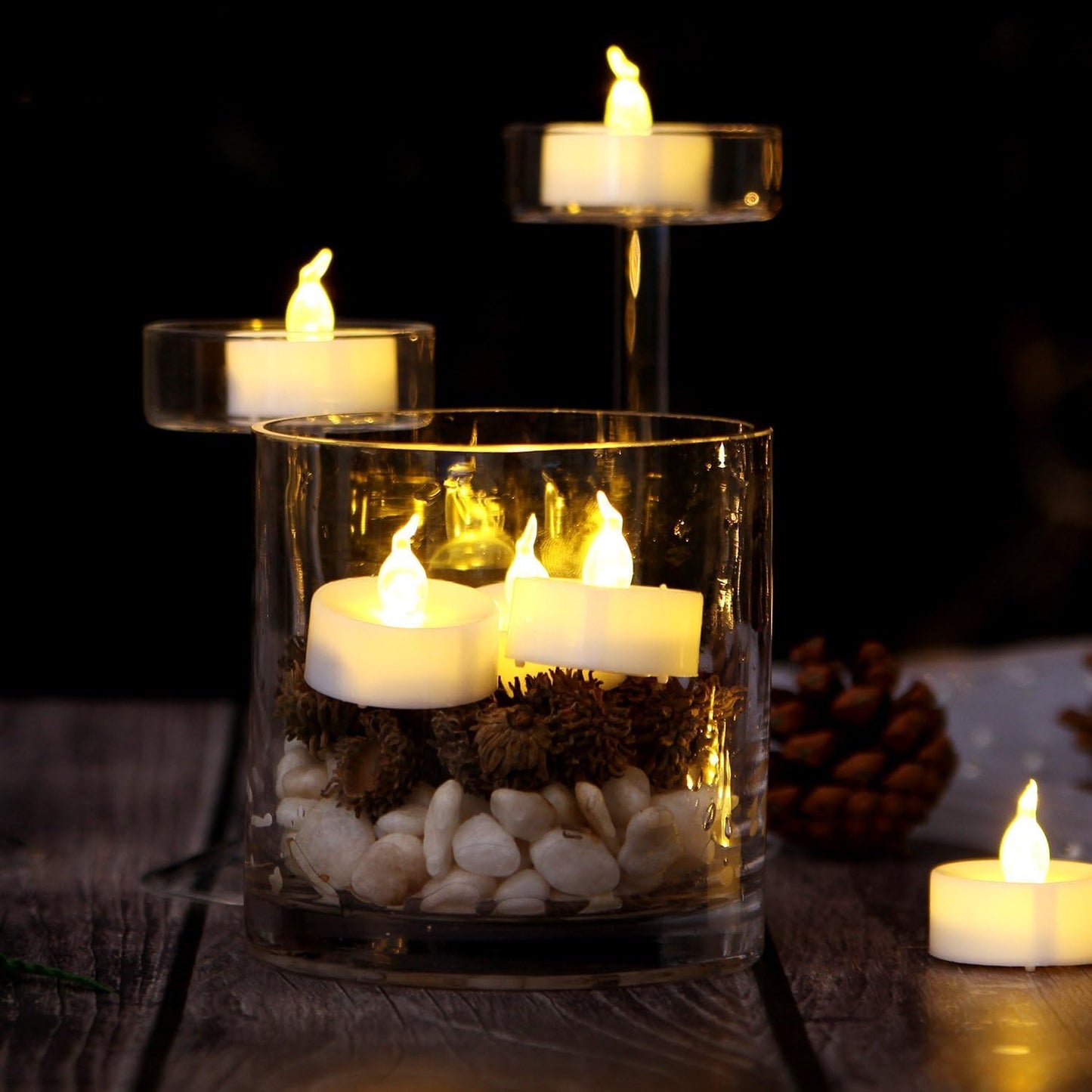 AGPTEK Timer Tea Lights No Flicker Flameless LED Tealights Candles 24 Pack Battery Operated Long Lasting Tealights for Wedding Holiday Christmas Party Home Decoration Warm White