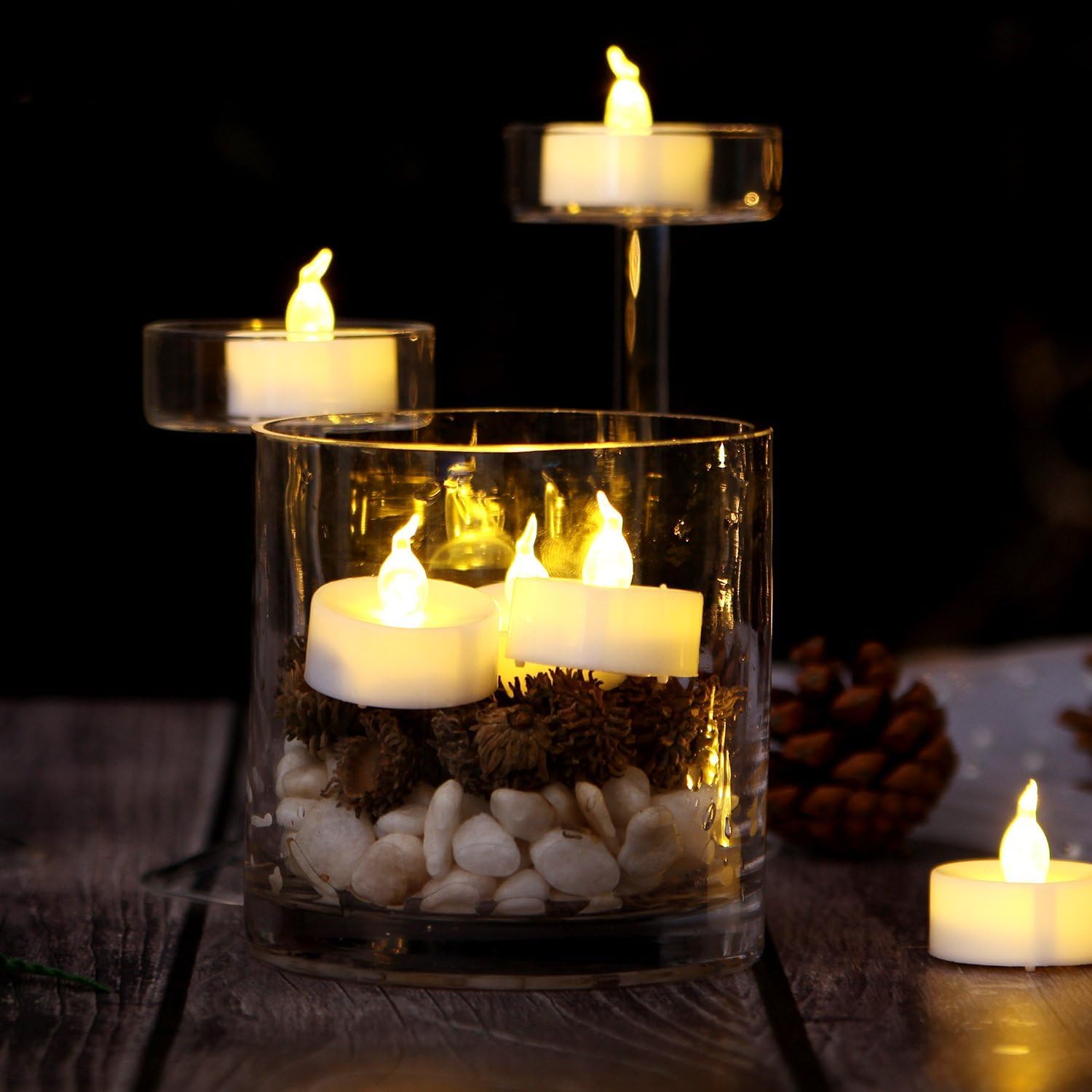 AGPTEK Timer Tea Lights No Flicker Flameless LED Tealights Candles 24 Pack Battery Operated Long Lasting Tealights for Wedding Holiday Christmas Party Home Decoration Warm White