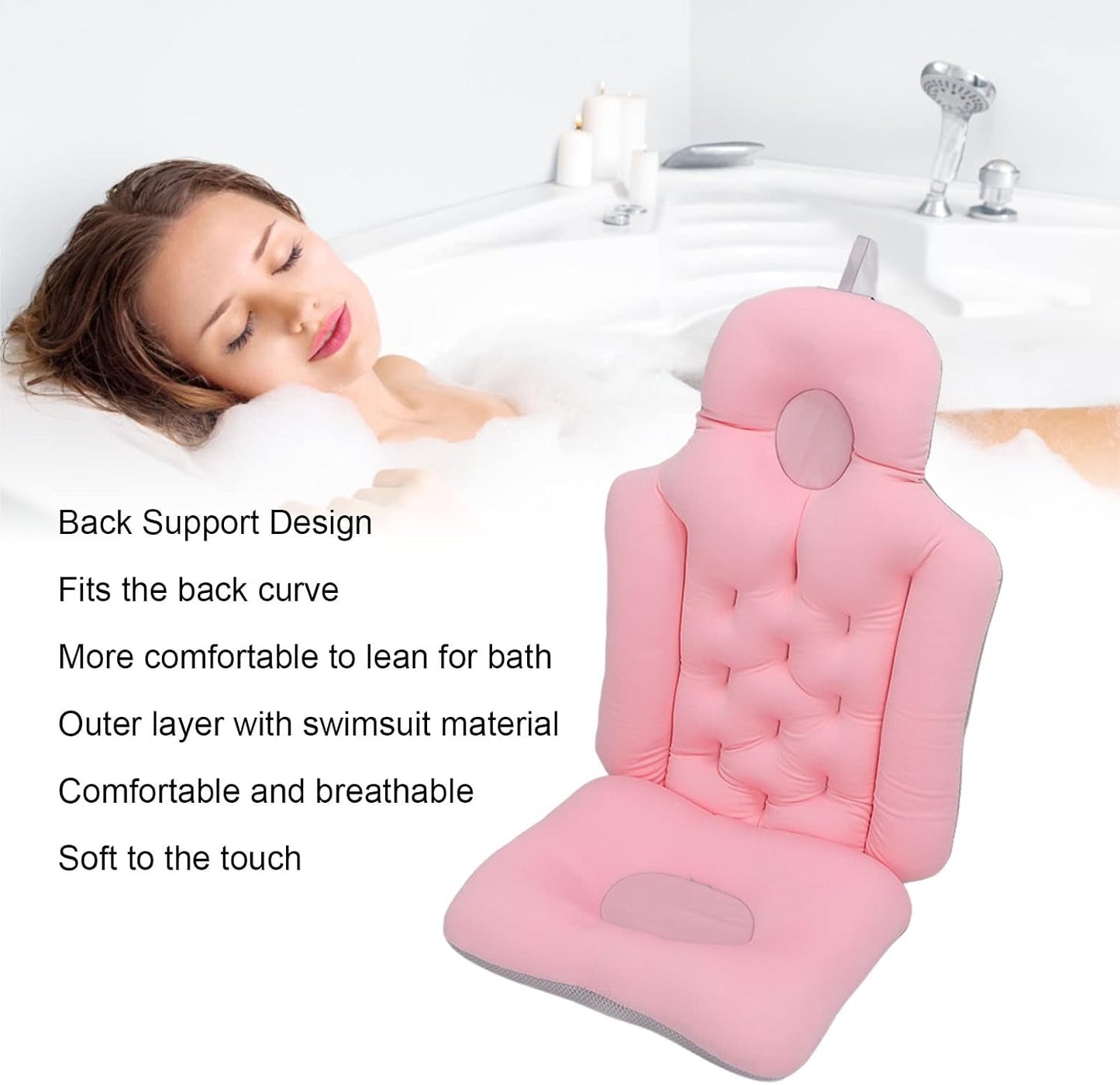 Bathtub Cushion Bathtub Pillow Soft Breathable Folding Headrest Back Support Bath Pillow Cushion for Adults Spa(Pink)