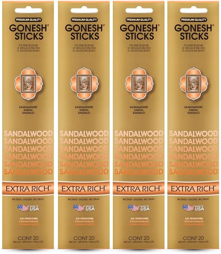 Gonesh - Extra Rich Scented Incense Sticks - Non-Toxic 10” Slow Burn Aromatic Sticks - Sandalwood - 80 Pack