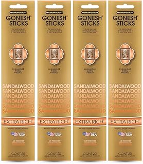 Gonesh - Extra Rich Scented Incense Sticks - Non-Toxic 10” Slow Burn Aromatic Sticks - Sandalwood - 80 Pack