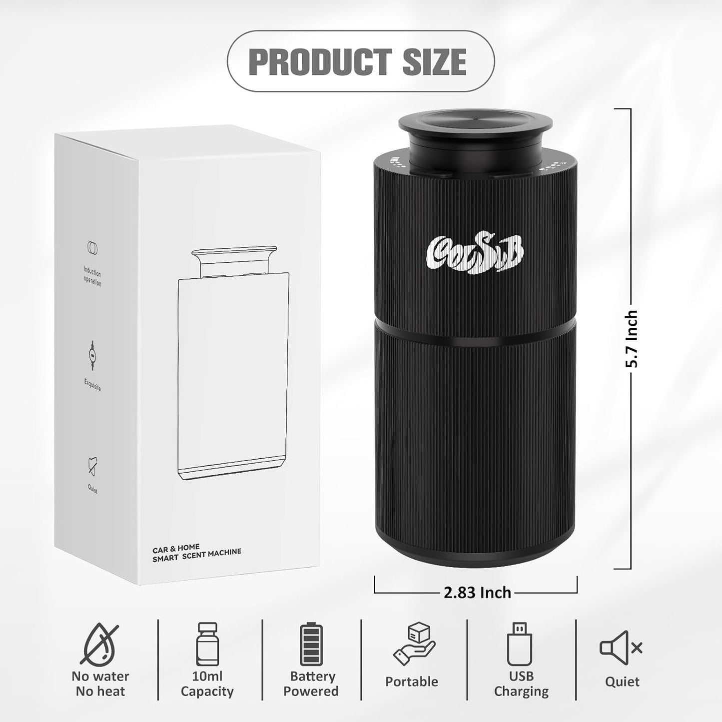 Smart Waterless Diffuser, Waterless Diffusers for Essential Oils with Timer & 3 Mist Levels, Super Silent Aromatherapy Essential Oil Diffuser Battery Operated for Car, Home, Office Black