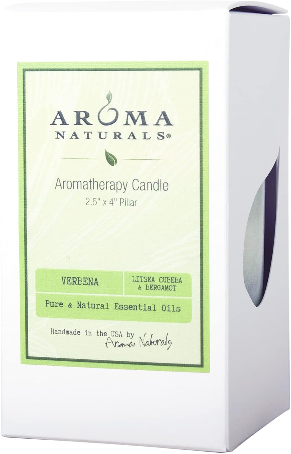 Aroma Naturals Litsea Cubeba and Bergamot Essential Oil Green Scented Pillar Candle, Verbena, 2.5 inch x 4 inch