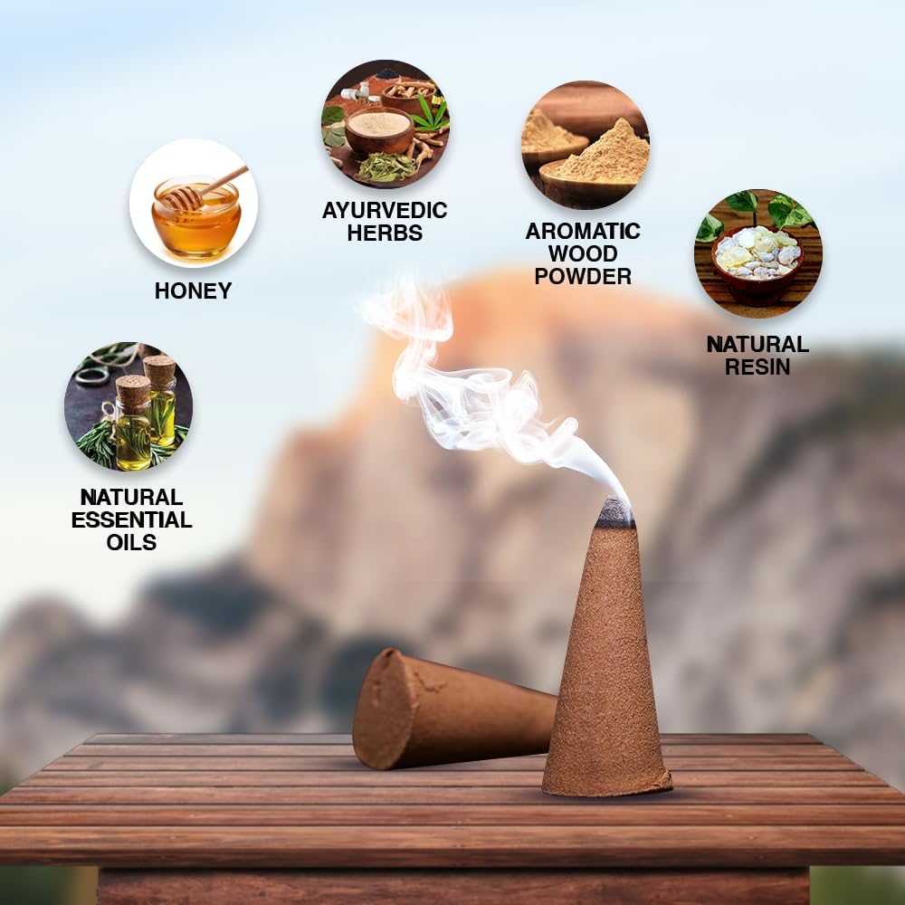 ARO VATIKA Vedic Natural Masala Incense Cones 120 Count in Pack of 12 Boxes | 12 Assorted Fragrances Dhoop Cones | Best for Prayer, Reiki, Meditation and Relaxation | Burn Time 25 Mins